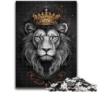 Puzzle da 1000 pezzi per adolescenti Leone che indossa una corona, giocattolo, gioco intellettuale per la decorazione della casa, per età dai 14 anni in su, 26x38cm