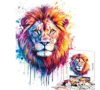 Puzzle da 1000 pezzi per adolescenti leone colorato acquerello giocattoli antistress regalo di compleanno gioco rompicapo con poster abbinato e foglio di quiz dimensioni 38x26cm