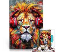 Puzzle da 1000 pezzi per adolescenti Leone con le cuffie Antistress Vacanza in patria Uccidere il tempo perché è ideale come regalo per tutta la famiglia 52x38cm