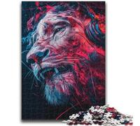 Puzzle da 1000 pezzi per adolescenti Leone con le cuffie, giocattoli educativi per l'apprendimento, giochi per famiglie, regali e compleanni unici 26X38CM