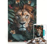 Puzzle da 1000 pezzi per adolescenti: Leone della giungla tra i fiori gioco rilassante sfida impegnativa compleanno 50x75cm