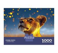 Puzzle da 1000 pezzi per adolescenti Leone guardando verso l'alto nella luce dorata, puzzle per adulti, un regalo piacevole, divertente e umoristico per ridurre lo stress, 38 x 26 cm, 1000 pezzi