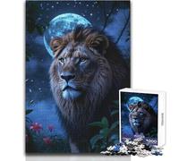 Puzzle da 1000 pezzi per adolescenti,leone maestoso al chiaro di luna,tranquillo,piacevole,divertente,per il tempo libero,stretto,senza cuciture,di precisione,dimensioni del giocattolo: 50x75cm