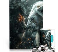Puzzle da 1000 pezzi per adolescenti leone nero contro quello bianco Gioco intellettuale Attività divertenti a casa, regali di compleanno, regali di viaggio, 38x26cm