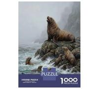 Puzzle da 1000 pezzi per adolescenti leoni marini sulla costa rocciosa pittura puzzle giochi relax ma divertente e divertente regalo di compleanno, regali, 70 x 50 cm/1000 pezzi
