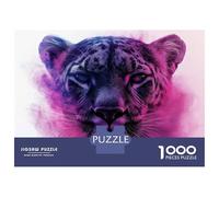 Puzzle Da 1000 Pezzi Per Adolescenti Leopard Portrait with Purple Smoke Puzzle Per Adulti Gioco Rompicapo Analisi E Logica Aiuta Ad Allenare Il Cervello 38x26cm/1000pcs