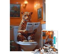 Puzzle da 1000 pezzi per adolescenti Leopardo che legge il giornale Toilette Aiuto Esercizio per il cervello Regalo per donne Giochi per famiglie per 14+ Gioco di puzzle offerto (38x26cm)