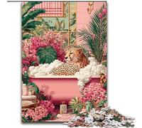 Puzzle da 1000 pezzi per adolescenti, leopardo nella vasca da bagno, per 14+ anni, gioco stimolante come regalo per tutta la famiglia e gli amici (dimensioni 26x38cm)
