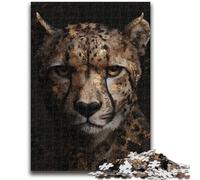 Puzzle da 1000 pezzi per adolescenti Leopardo nero e oro Difficile e impegnativo con poster abbinato e foglio di quiz per età 14 50x75cm