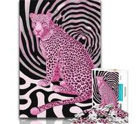 Puzzle da 1000 pezzi per adolescenti, leopardo rosa psichedelico, gioco stimolante e gioco educativo per famiglie, per compleanno e Natale, 38x26cm