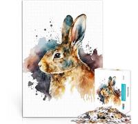 Puzzle da 1000 pezzi per adolescenti Lepre in stile acquerello Giochi educativi Decorazione della casa con poster abbinato e foglio di quiz 52x38cm
