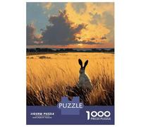 Puzzle da 1000 pezzi per adolescenti, lepre nel campo dorato al tramonto, puzzle per adolescenti, gioco di pensiero, allenamento della memoria, divertimento per la casa, 52 x 38 cm/1000 pezzi
