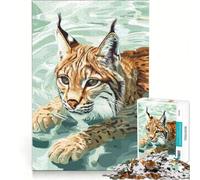Puzzle da 1000 pezzi per adolescenti lince che nuota nell'acqua arte digitale gioco divertente allena la mente e la mano migliora l'amore tra le coppie 38x26cm