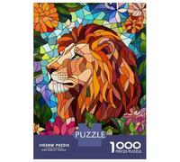 Puzzle Da 1000 Pezzi Per Adolescenti Lion in Flowers Stained Glass Puzzle Per Adulti Giochi Rilassanti Taglio Di Precisione Regali Unici Per Compleanni E Occasioni Speciali 70x50cm/1000pcs