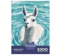 Puzzle Da 1000 Pezzi Per Adolescenti Llama Swimming in Blue Water Puzzle Per Adulti Gioco Pratico Assemblaggio Di Modelli Per Compleanno, Natale 52x38cm/1000pcs