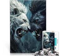 Puzzle da 1000 pezzi per adolescenti lotta tra leoni bianchi e neri Giochi Giocattoli Regalo Adatto per la decorazione del desktop 52x38cm