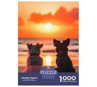 Puzzle Da 1000 Pezzi Per Adolescenti Lovely Couple Dogs Watching Sunset on The Beach Puzzle Giocattolo Decorazione Da Parete Sfida Difficile Regalo Di Compleanno, Regali, 38x26cm/1000pcs