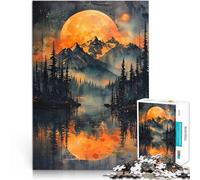 Puzzle da 1000 pezzi per adolescenti Luna arancione sulle montagne apprendimento educativo Migliorare l'amore tra le coppie 75x50cm