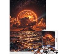 Puzzle da 1000 pezzi per adolescenti luna ardente che sorge sull'isola dell'oceano giocattoli fai da te regalo di compleanno giochi educativi con pezzi completamente interconnessi di forma casuale