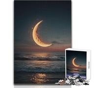 Puzzle da 1000 pezzi per adolescenti Luna crescente sull'oceano al tramonto Calma Piacevole Tempo libero Divertimento Stretto Senza cuciture Precisione Giocattolo Dimensioni 38x26cm