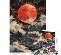 Puzzle da 1000 pezzi per adolescenti Luna di sangue sulle onde gioco divertente antistress giocattolo educativo per rafforzare l'amore tra le coppie (38x26cm)