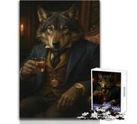 Puzzle da 1000 pezzi per adolescenti Lupo antropomorfo Gentiluomo con whisky Perfetto per serate rilassanti Taglio di precisione aderente Dimensioni giocattolo 38x26cm