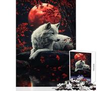 Puzzle da 1000 pezzi per adolescenti Lupo bianco sotto la luna di sangue Decorazione per la casa Giocattoli Regalo divertente Gioco pratico Ogni pezzo è unico - Dimensioni 38x26cm
