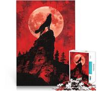 Puzzle da 1000 pezzi per adolescenti Lupo che ulula alla luna di sangue Divertimento in famiglia Collezione di artisti, Belle arti 38x26cm