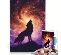 Puzzle da 1000 pezzi per adolescenti: Lupo che ulula nel cielo del vortice cosmico gioco pratico assemblaggio di modelli compleanno e Natale 50x75cm