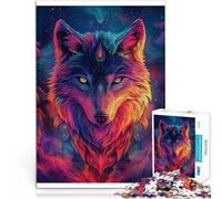 Puzzle da 1000 pezzi per adolescenti Lupo colorato per il giocattolo di sfida del gioco educativo con poster abbinato e foglio di quiz 52x38cm