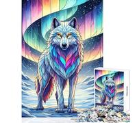 Puzzle da 1000 pezzi per adolescenti Lupo colorato sotto l'aurora boreale Decorazione per la casa Giocattoli Ottimi regali e giocattoli Gioco impossibile Difficile e impegnativo (dimensioni 50x75cm)