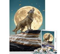Puzzle da 1000 pezzi per adolescenti Lupo decorato che ulula alla luna Giocattolo da parete Ottimi regali e giocattoli Gioco pratico con poster abbinato e quiz Dimensioni foglio 38x26cm
