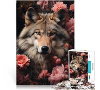 Puzzle da 1000 pezzi per adolescenti Lupo floreale Giocattolo educativo intellettuale decomprimente con poster abbinato e foglio di quiz 38x26cm