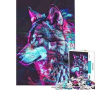 Puzzle da 1000 pezzi per adolescenti Lupo Glitch Neon Gioco rompicapo Taglio di precisione Ideale per compleanno e Natale (Dimensioni 38x26cm)