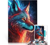 Puzzle da 1000 pezzi per adolescenti Lupo Neon Mistico Antistress Vacanza in patria Uccidere il tempo con poster abbinato e foglio di quiz 70x100cm
