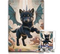 Puzzle da 1000 pezzi per adolescenti, lupo nero, drago, cucciolo, giocattoli, giochi educativi ma anche divertenti e divertenti, opera d'arte, regalo, dimensioni 38x26cm