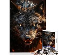 Puzzle da 1000 pezzi per adolescenti Lupo nero feroce nel fuoco giocattolo decorazione da parete regalo per donne e uomini gioco educativo migliora l'amore tra coppie dimensioni 50x75cm