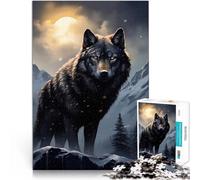 Puzzle da 1000 pezzi per adolescenti Lupo nero nelle montagne innevate Analisi e logica con pezzi completamente interconnessi di forma casuale 75x50cm