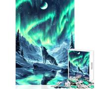 Puzzle da 1000 pezzi per adolescenti lupo nordico aurora boreale decorazione da parete regali di compleanno giochi rilassanti allena il cervello e le mani dimensioni 38x26cm