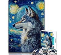 Puzzle da 1000 pezzi per adolescenti Lupo sotto il cielo notturno 1000 pezzi per adulti, regalo di compleanno, regali, arte murale per età 14+ (dimensioni 38x26cm)