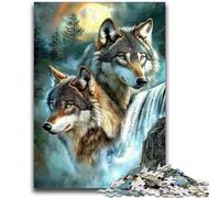 Puzzle da 1000 pezzi per adolescenti Lupo sotto la luna Difficile e stimolante con poster abbinato e foglio di quiz per età 14 50x75cm