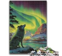 Puzzle da 1000 pezzi per adolescenti Lupo sotto l'aurora boreale Divertimento in famiglia Ideale come regalo per tutta la famiglia dai 14 anni in su 26X38CM