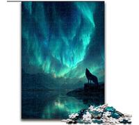 Puzzle da 1000 pezzi per adolescenti "Lupo sotto l'aurora boreale", giocattoli educativi ideali come regalo per tutta la famiglia dai 14 anni in su (dimensioni 26x38cm)