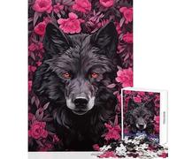 Puzzle da 1000 pezzi per adolescenti Lupo tra i fiori rosa Decorazione per la casa Giocattoli Ottimo regalo per giochi di famiglia Collezione di artisti Belle arti Dimensioni 38x26cm