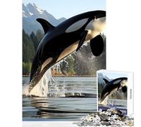 Puzzle da 1000 pezzi per adolescenti,maestoso giocattolo da parete a forma di orca e balena assassina,ottimo regalo e giocattolo,gioco pratico con poster abbinato e quiz,dimensioni del foglio 50x75cm