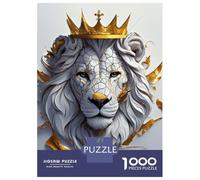Puzzle Da 1000 Pezzi Per Adolescenti Majestic Lion with Golden Crown Puzzle Per Adulti Gioco Pratico Assemblaggio Di Modelli Per Compleanno, Natale 70x50cm/1000pcs