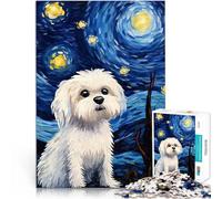 Puzzle da 1000 pezzi per adolescenti Maltese Cane Notte Stellata Vacanza a casa: uccidere il tempo Adatto per la decorazione del desktop 75x50cm