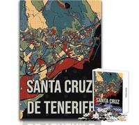 Puzzle da 1000 pezzi per adolescenti, mappa della città d'epoca di Santa Cruz de Tenerife, divertimento in famiglia, serata di giochi, analisi e logica, regalo di compleanno, dimensioni 38x52cm