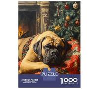Puzzle Da 1000 Pezzi Per Adolescenti Mastiff Dog by Fireplace with Christmas Tree Puzzle Per Adulti Giocattolo Decorazione Da Parete Modello Da Assemblare Ottimo Regalo Per I Giocatori 52x38cm/1000pcs