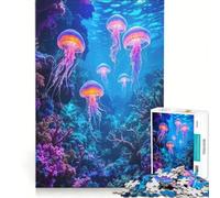 Puzzle da 1000 pezzi per adolescenti: Meduse al neon sopra una barriera corallina gioco divertente allena la mente e la mano migliora l'amore tra le coppie 38x26cm